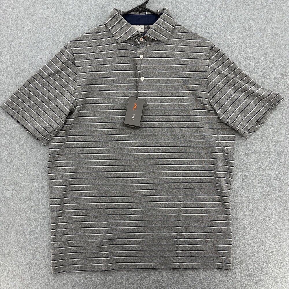 KJUS Soren Multistripe Polo Mens 52 L Gray Golf Shirt UPF 50+ NWT K00496